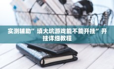 实测辅助”填大坑游戏能不能开挂”开挂详细教程