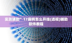 实测辅助”17麻将怎么开挂(透视)辅助软件教程