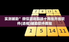 实测辅助”微信游戏群拼十用挂开挂软件(透视)辅助软件教程