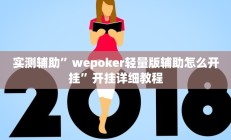 实测辅助”wepoker轻量版辅助怎么开挂”开挂详细教程