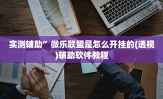实测辅助”微乐联盟是怎么开挂的(透视)辅助软件教程