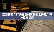 实测辅助”打两圈泰州麻将怎么开挂”开挂详细教程