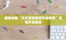 辅助神器“天天贵阳麻将开挂神器”详细开挂教程
