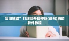 实测辅助”打牌网开挂神器(透视)辅助软件教程
