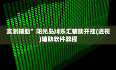 实测辅助”阳光岛牌乐汇辅助开挂(透视)辅助软件教程