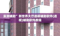 实测辅助”新世界大厅透视辅助软件(透视)辅助软件教程