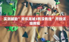 实测辅助”欢乐龙城3有没有挂”开挂详细教程
