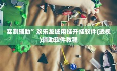 实测辅助”欢乐龙城用挂开挂软件(透视)辅助软件教程