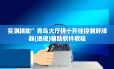 实测辅助”青鸟大厅拼十开挂控制好牌器(透视)辅助软件教程