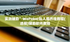 实测辅助”WePoker私人局开挂教程(透视)辅助软件教程