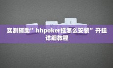 实测辅助”hhpoker挂怎么安装”开挂详细教程