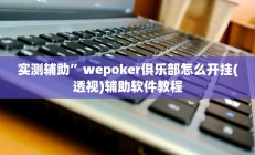 实测辅助”wepoker俱乐部怎么开挂(透视)辅助软件教程