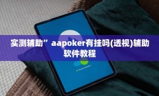 实测辅助”aapoker有挂吗(透视)辅助软件教程