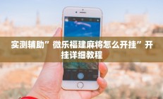 实测辅助”微乐福建麻将怎么开挂”开挂详细教程