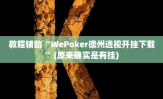 教程辅助“WePoker德州透视开挂下载”(原来确实是有挂)