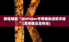 教程辅助“WePoker作弊辅助透视详细”(原来确实是有挂)