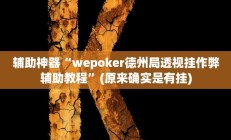 辅助神器“wepoker德州局透视挂作弊辅助教程”(原来确实是有挂)