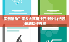 实测辅助”家乡大贰用挂开挂软件(透视)辅助软件教程
