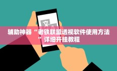 辅助神器“老铁联盟透视软件使用方法”详细开挂教程