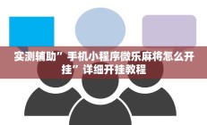 实测辅助”手机小程序微乐麻将怎么开挂”详细开挂教程