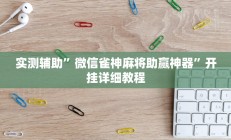 实测辅助”微信雀神麻将助赢神器”开挂详细教程