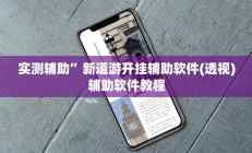 实测辅助”新道游开挂辅助软件(透视)辅助软件教程