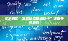 实测辅助”友友联盟辅助软件”详细开挂教程