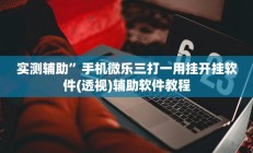 实测辅助”手机微乐三打一用挂开挂软件(透视)辅助软件教程